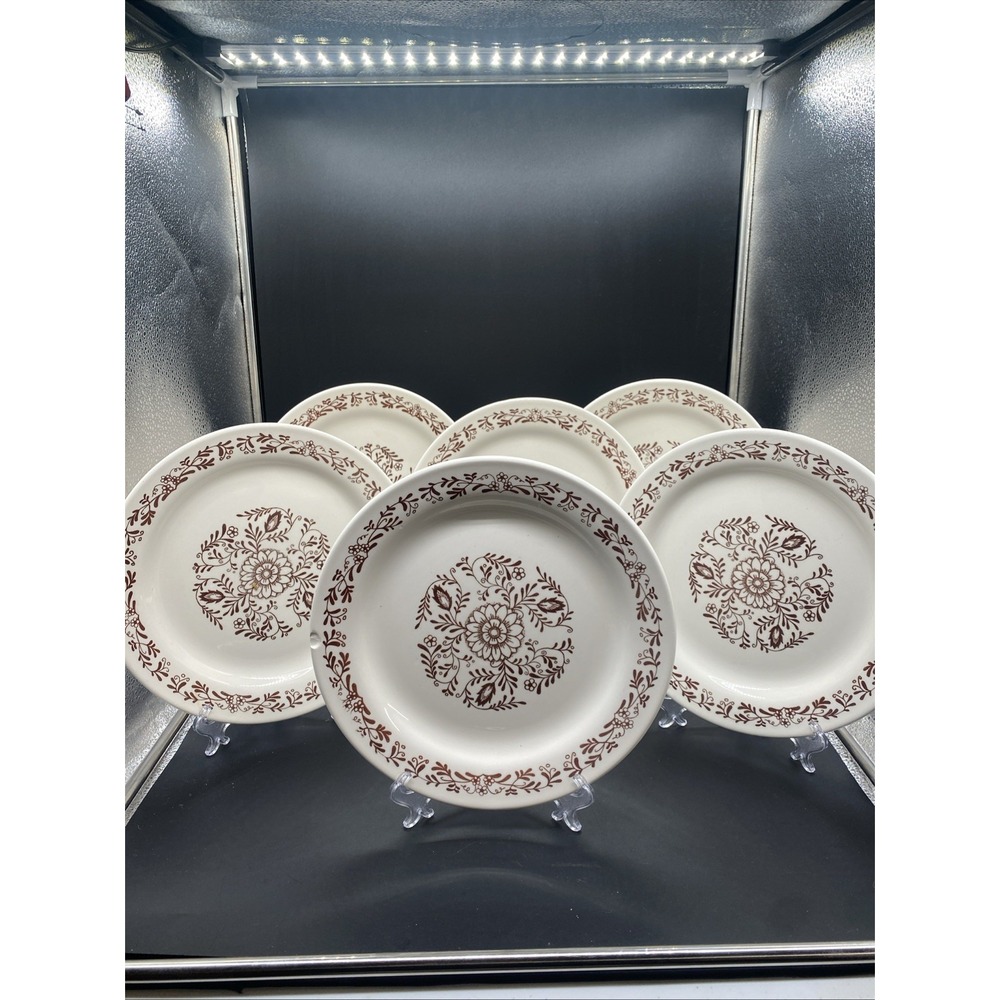Vintage Oxford Brazil Brown Floral Luncheon Plates 9" Set of 6